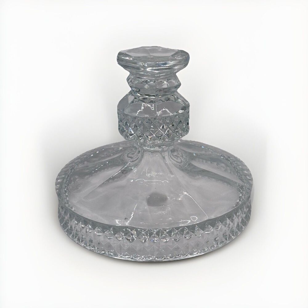 Vintage Clear Glass Candle Holder Pedestal Diamond Cut Heavy Pillar Candlestic